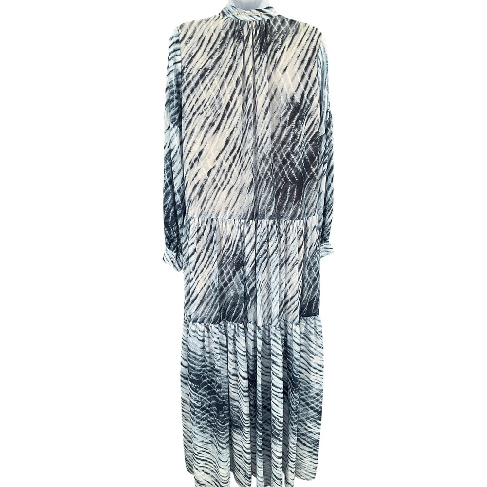 Michael Kors Maxi Dress Sz M Blue White Pleated‎ Tiered V-Neck Office Cocktail - Picture 2 of 15